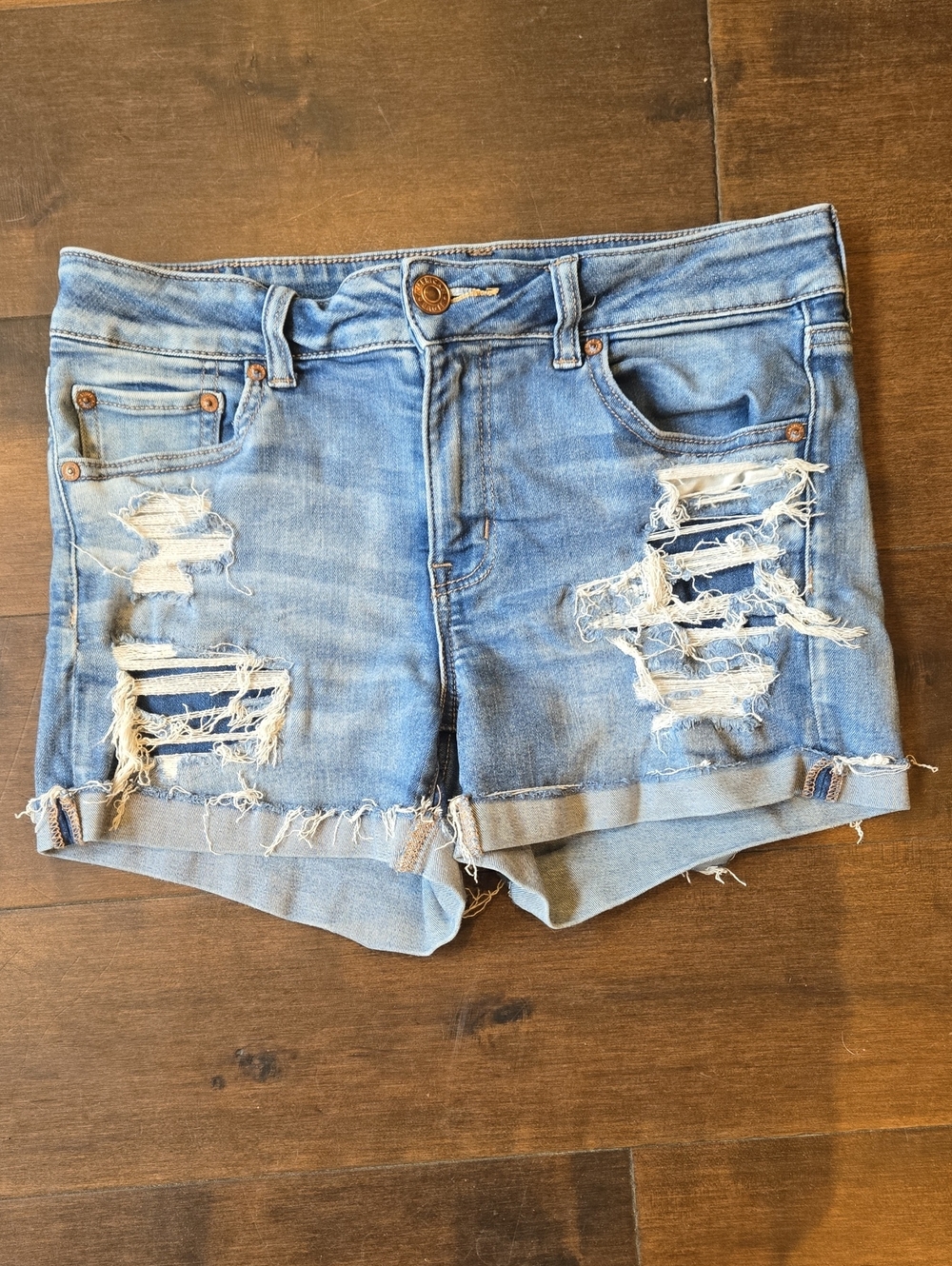 American Eagle Outfitters Light Blue Distressed Denim Shorts